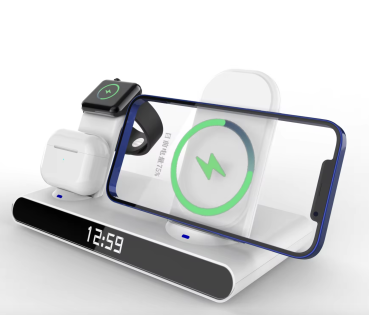 QI Uhr mit Zeitanzeige 3-in-1 Ladegerät Kabelloses 20W (integrierte) für iPhone & Samsung weiss
